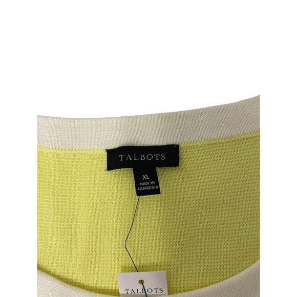 Talbots Womens Sweater Top Size XL Yellow White Knit Crew Neck Pullover NWT - Picture 4 of 10